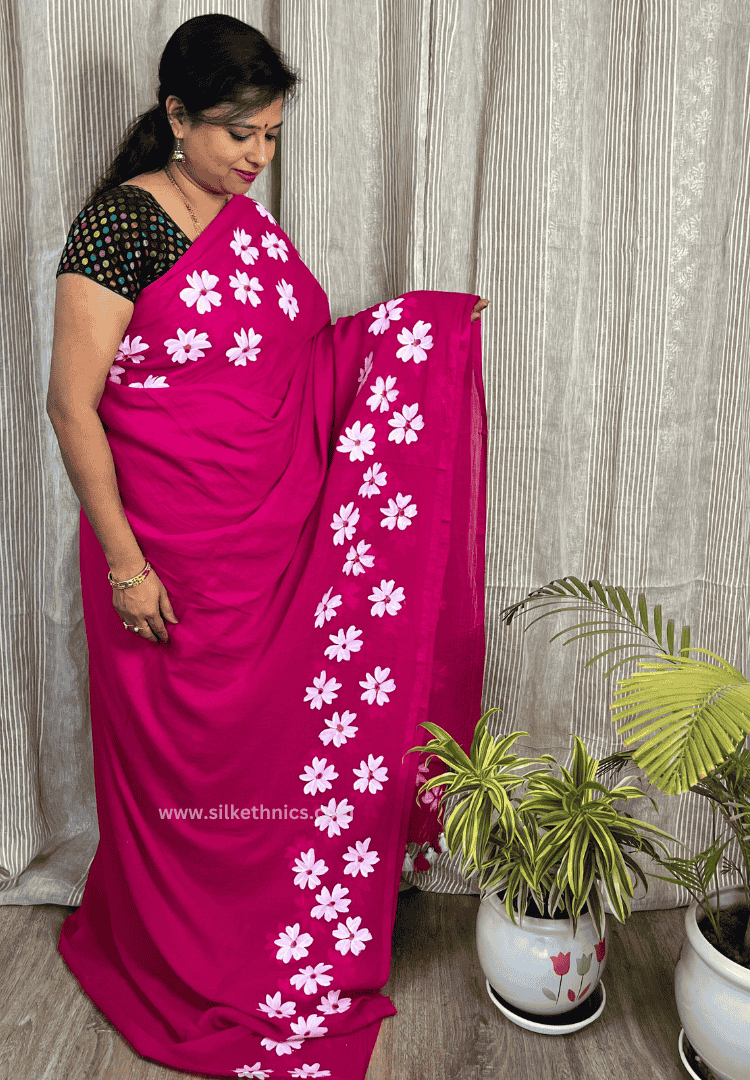 Hot pink Swetha mulcotton saree