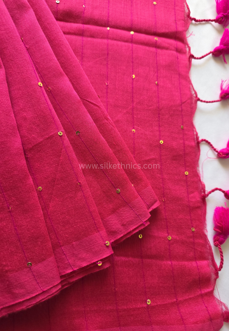 Hot Pink pure handloom mulcotton Ruhani saree