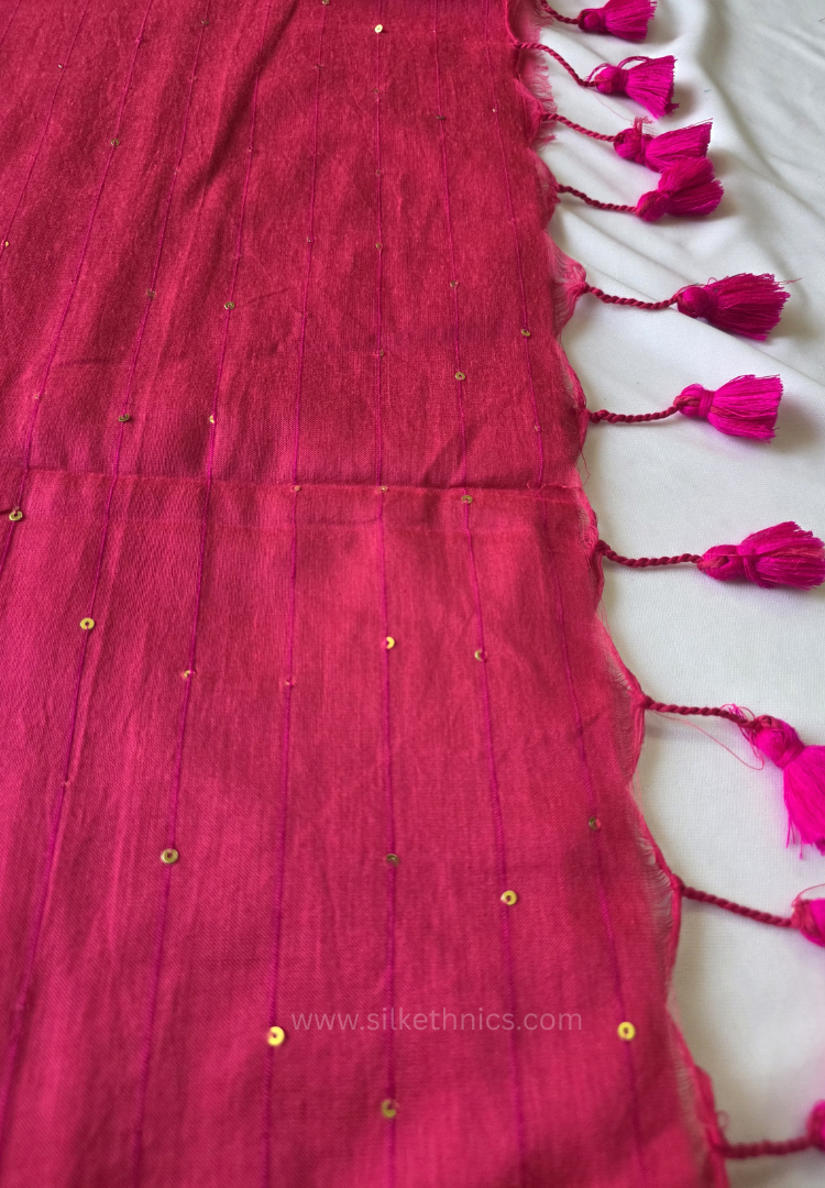 Hot Pink pure handloom mulcotton Ruhani saree