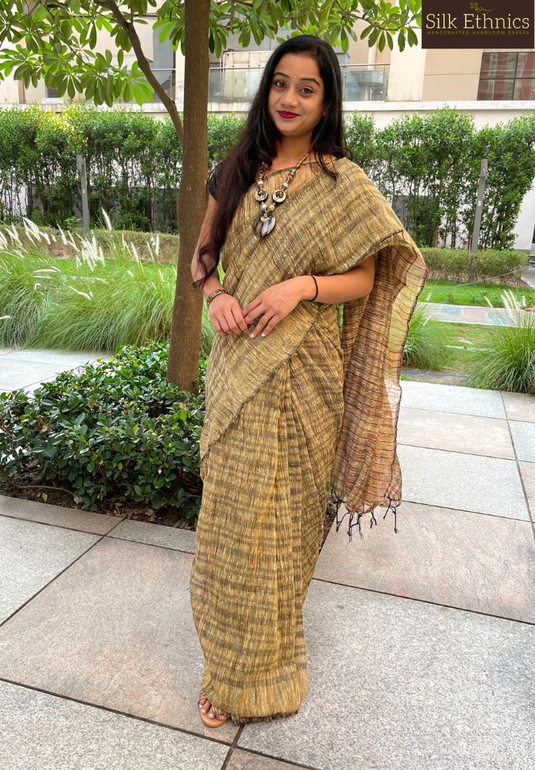 Gold ketiya gicha handloom saree