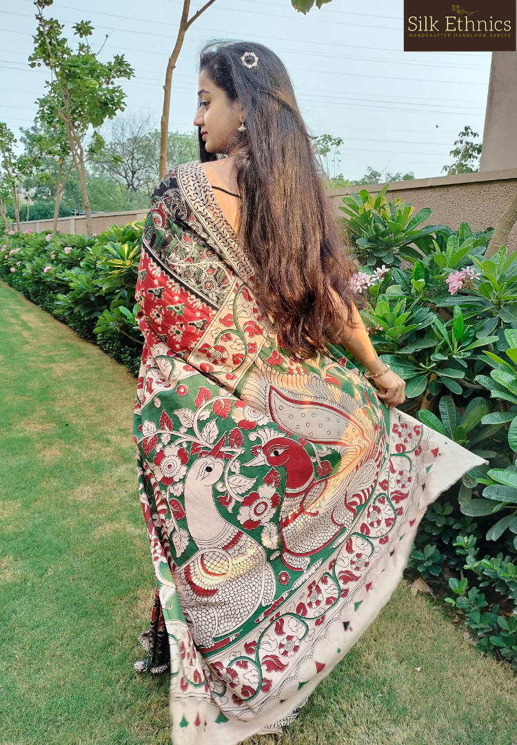 Rich red pure handloom Kalamkari saree