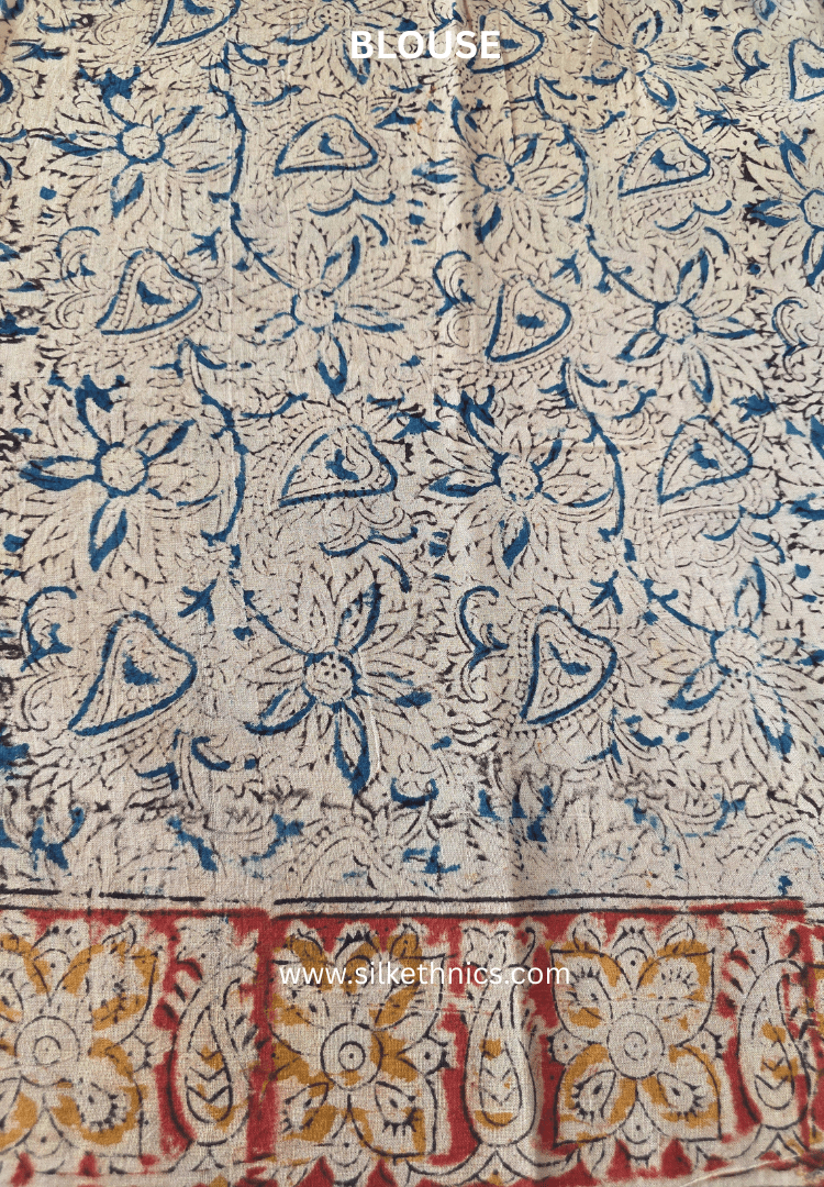 Vintage Black Kalamkari Block Printed Mul Cotton Saree