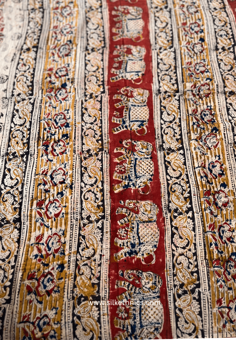 Red Kalamkari Block Printed Mul Cotton Saree