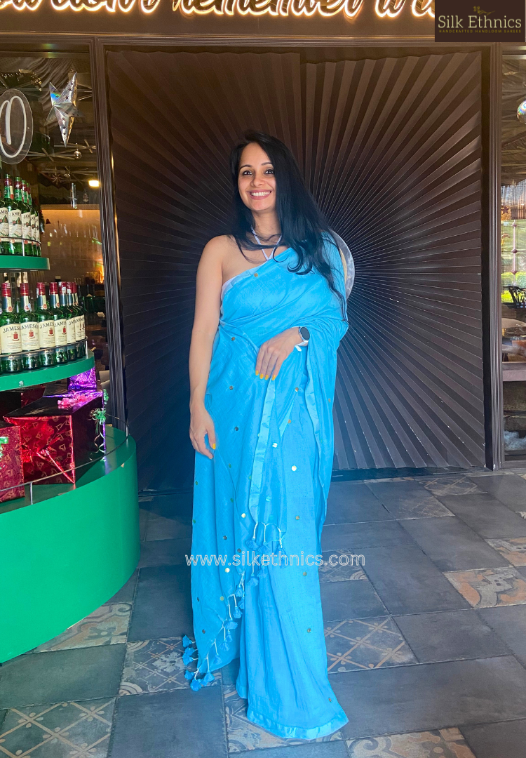 Sky blue Kanchan mulcotton saree