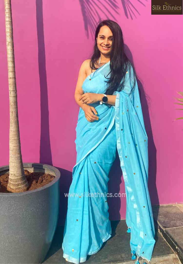 Sky blue Kanchan mulcotton saree