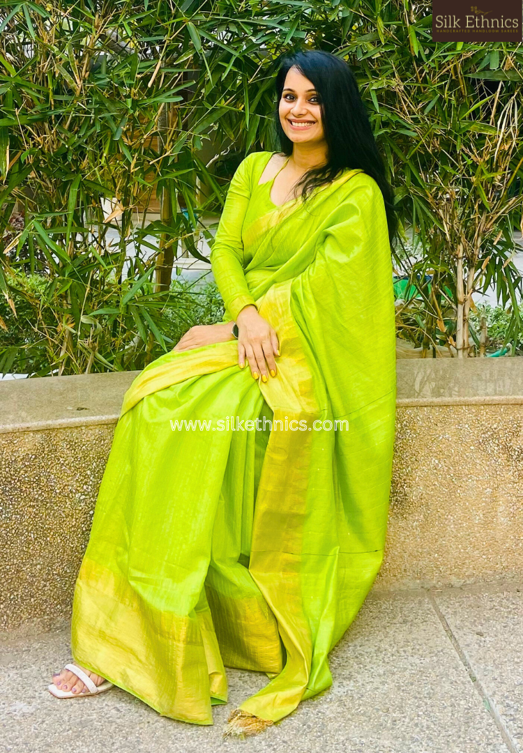 Parrot green Kanchan raw silk saree