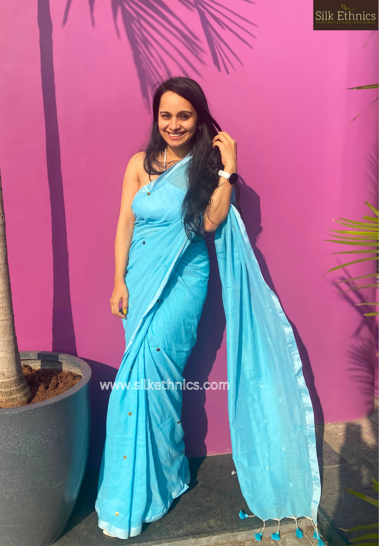 Sky blue Kanchan mulcotton saree