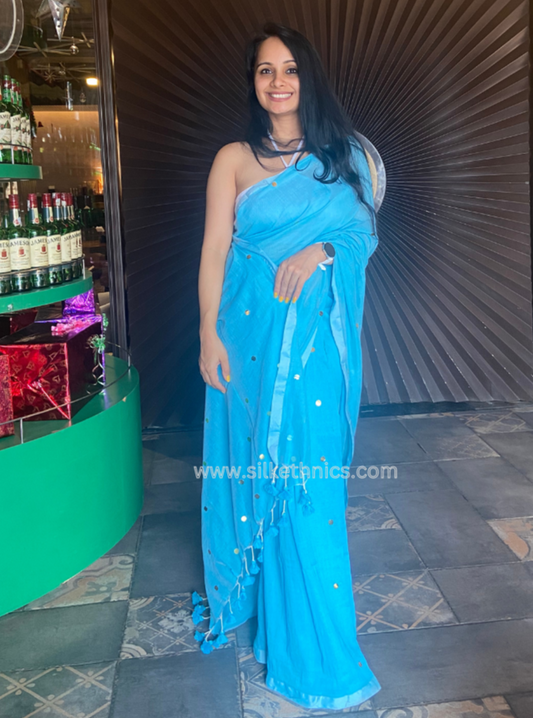 Sky blue Kanchan mulcotton saree