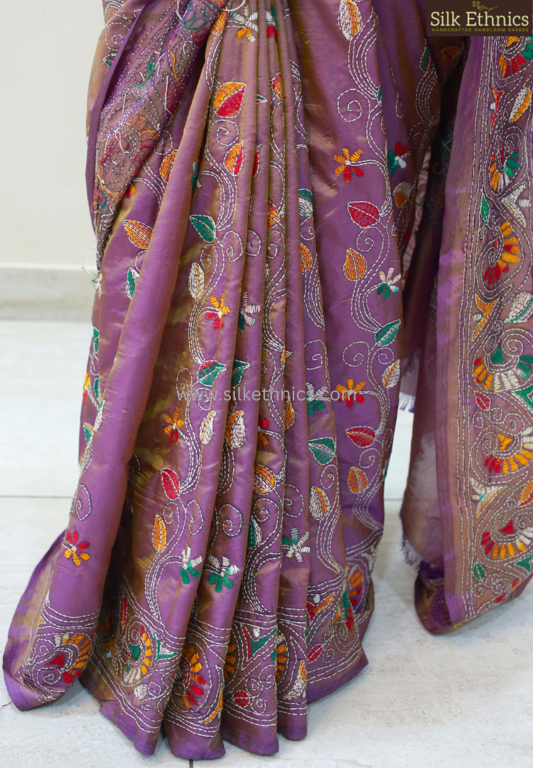 Metallic purple hand embroidered saree