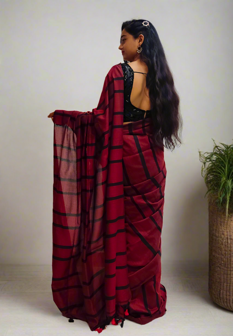 Rich Red pure Khadi handloom saree