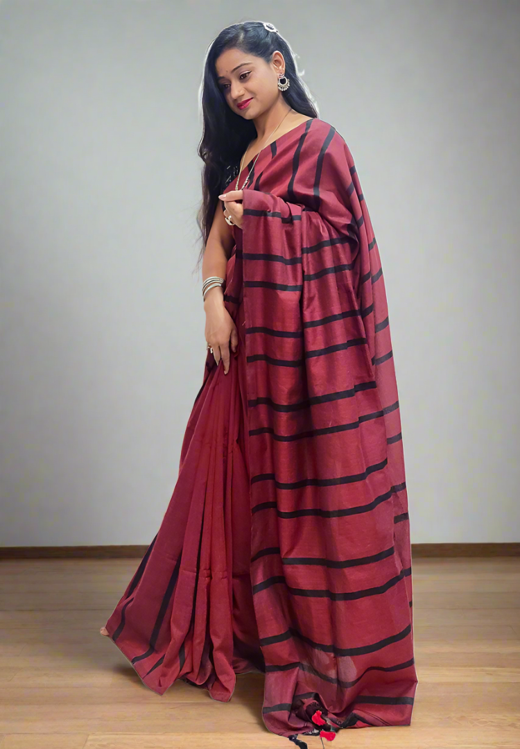 Rich Red pure Khadi handloom saree