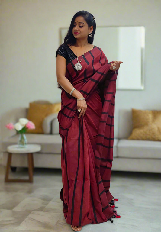 Rich Red pure Khadi handloom saree