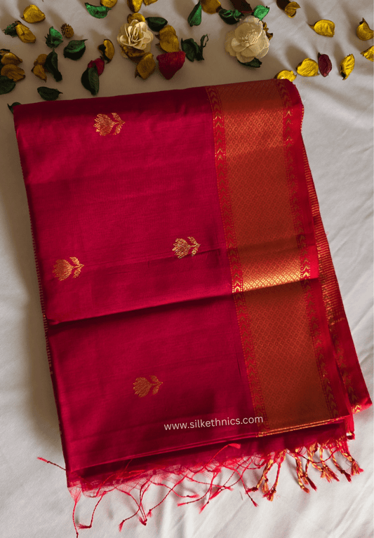 Ruby Red Maheshwari Pure Handloom Silk saree