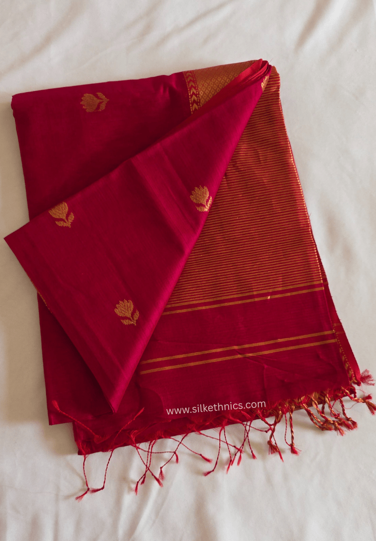 Ruby Red Maheshwari Pure Handloom Silk saree