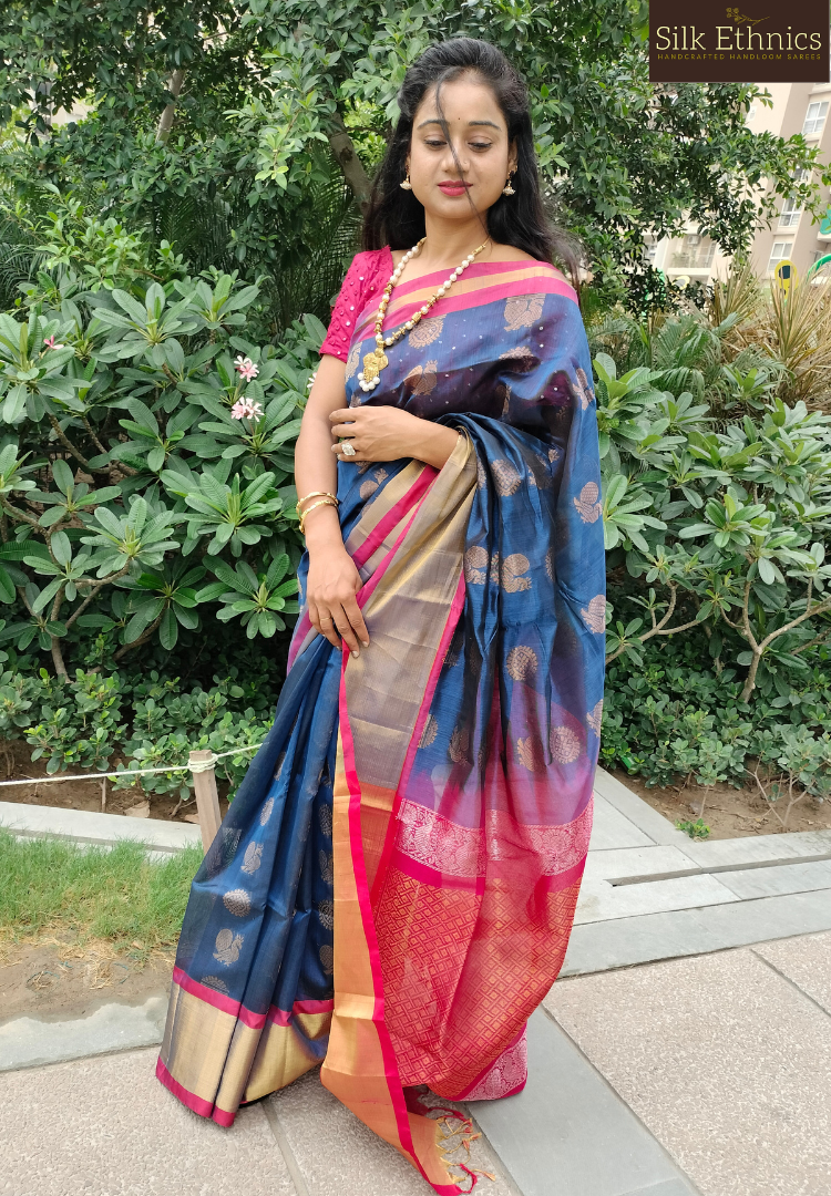 Royal blue Kuppadam silk saree