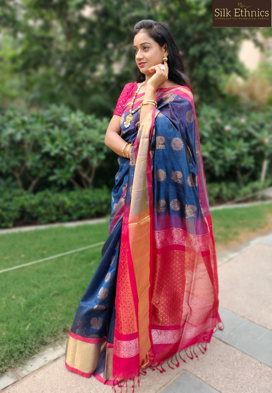 Royal blue Kuppadam silk saree