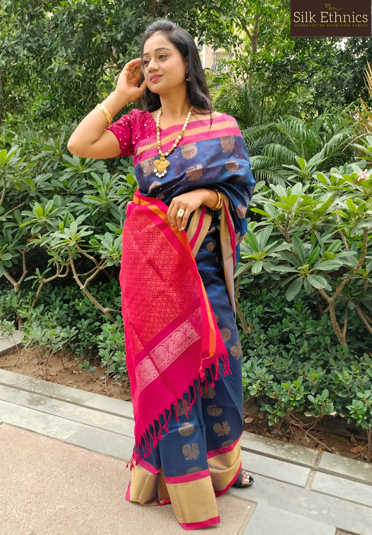 Royal blue Kuppadam silk saree