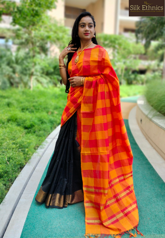 Classic black with orange Tripurasilk saree