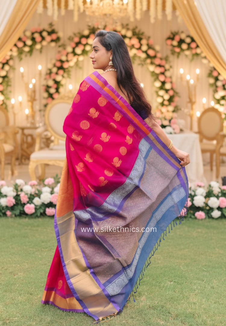 Rich red pure handloom Kuppadam silk saree