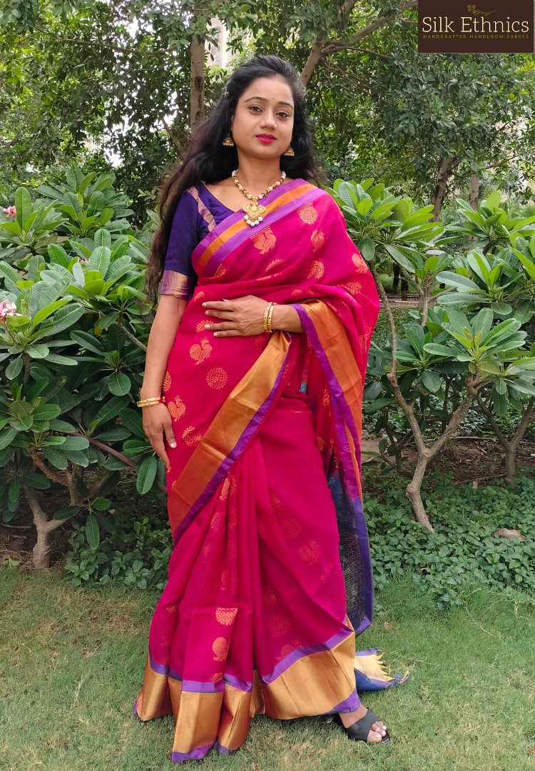 Rich red pure handloom Kuppadam silk saree