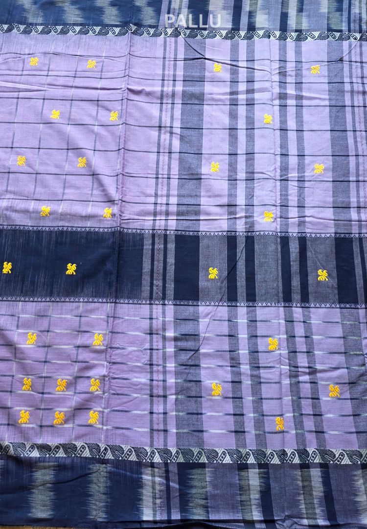 Lavender checks Ikkat weaving Dhaniakhali cotton saree