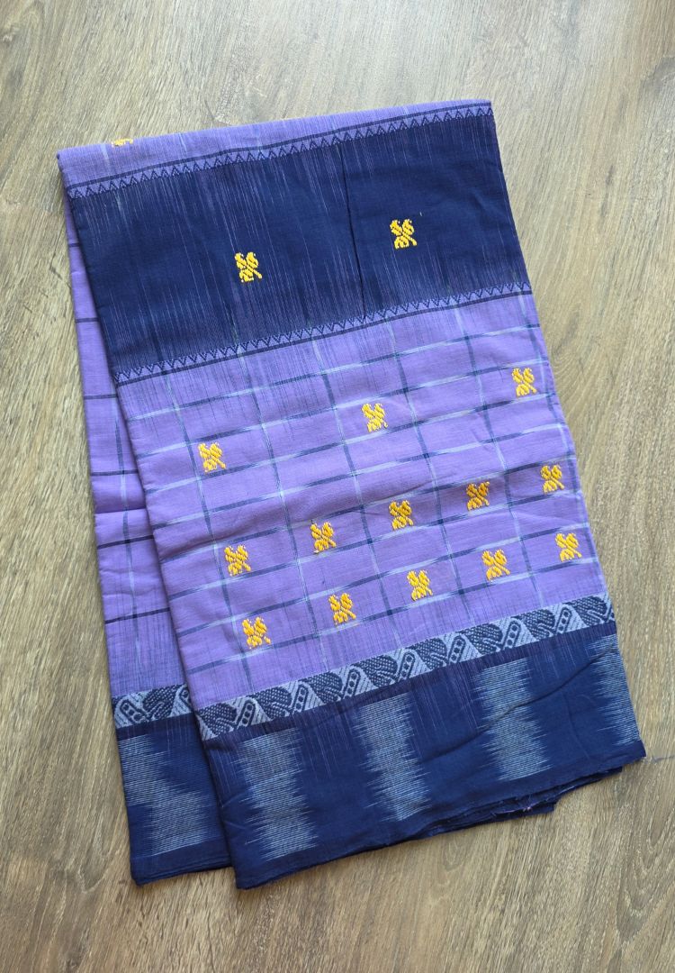 Lavender checks Ikkat weaving Dhaniakhali cotton saree