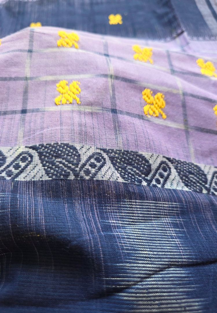 Lavender checks Ikkat weaving Dhaniakhali cotton saree