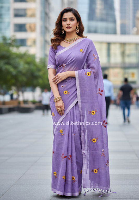 Soft lavender embroidered Rangreet saree