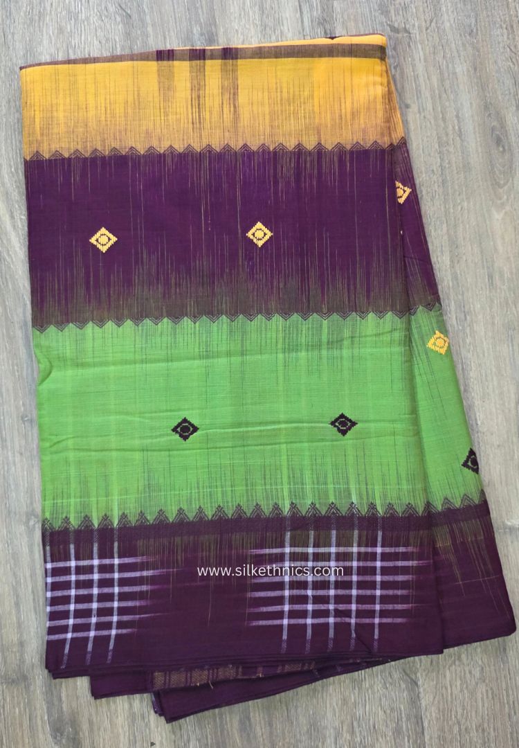 Multicoloured Dhaniakhali Bengal Handloom Ikkat Cotton saree (Pre-order)