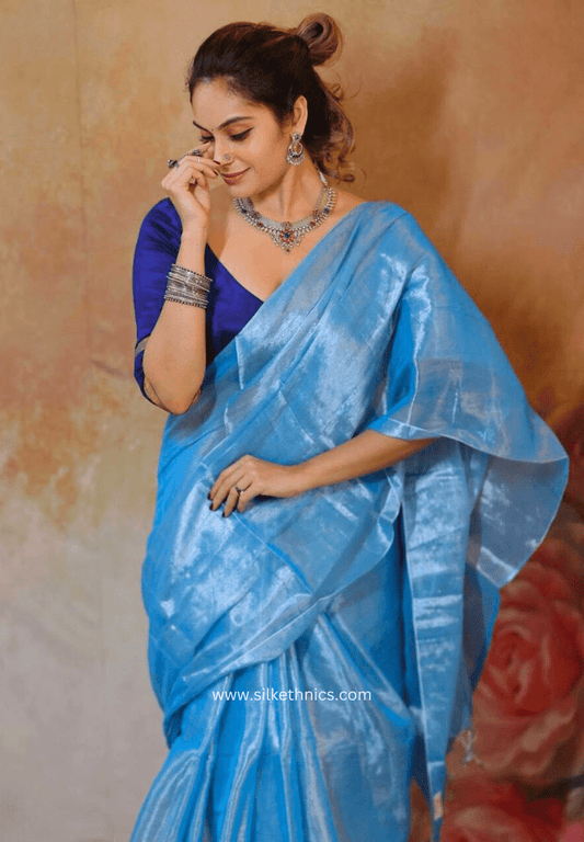Skyblue Raga tissue saree