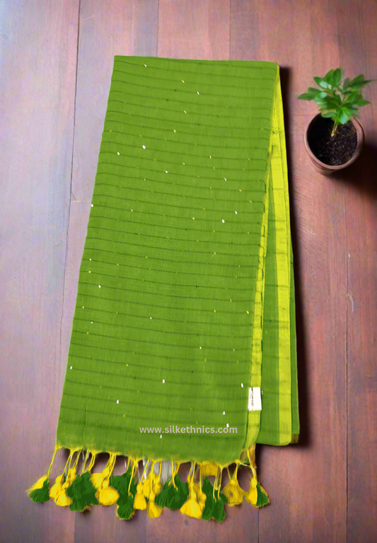 Green Sequins Rangreet Mul cotton saree