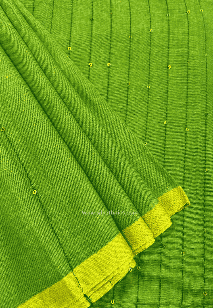 Green Sequins Rangreet Mul cotton saree