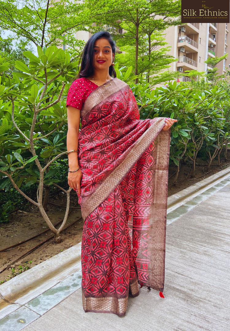 Pastel pink silkcotton designer saree