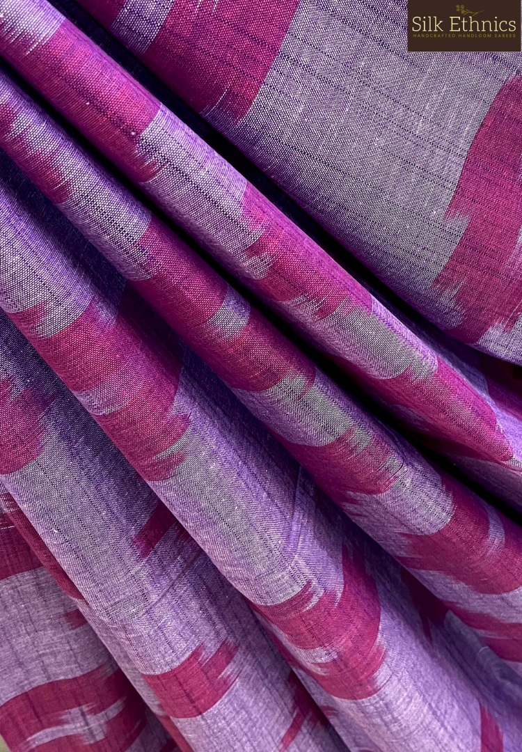 Violet and red linen ikkat weaving saree