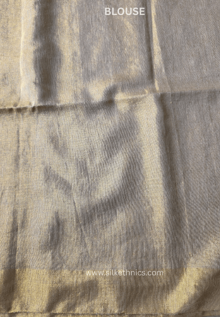 Ivory Gold Lotus Tissue Linen handloom Saree