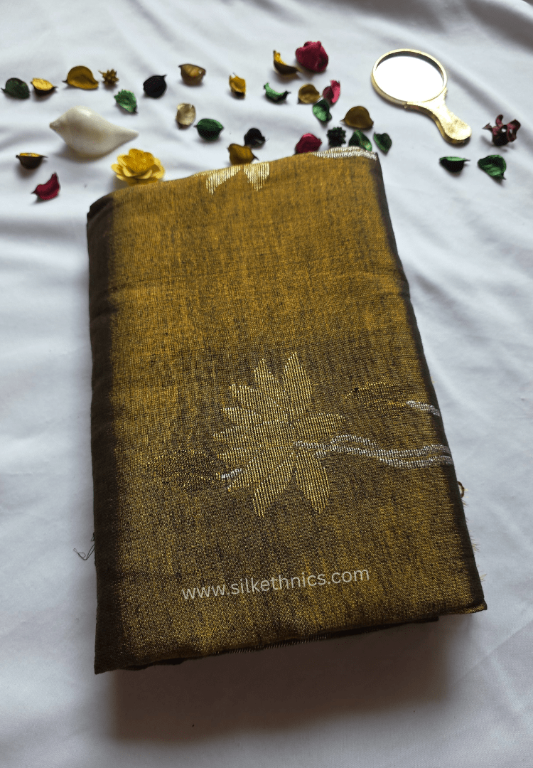 Bronze Gold Tissue Linen handloom Saree