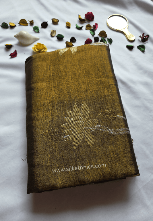 Bronze Gold Tissue Linen handloom Saree