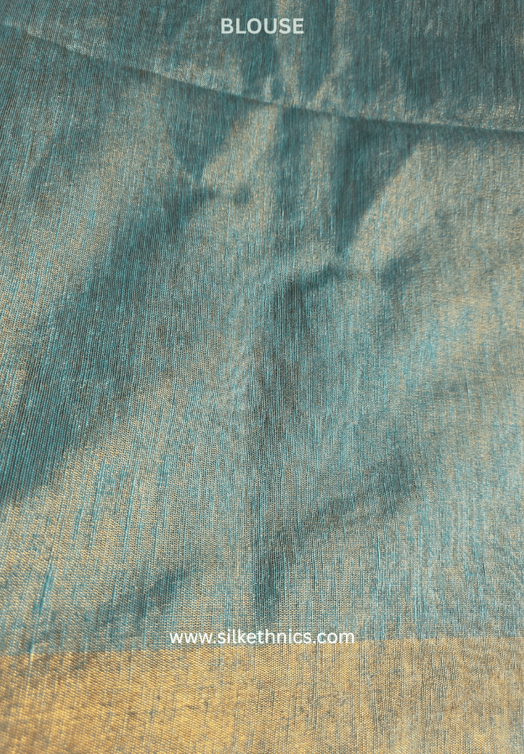 Sage Green and Gold Lotus Tissue Linen handloom Saree