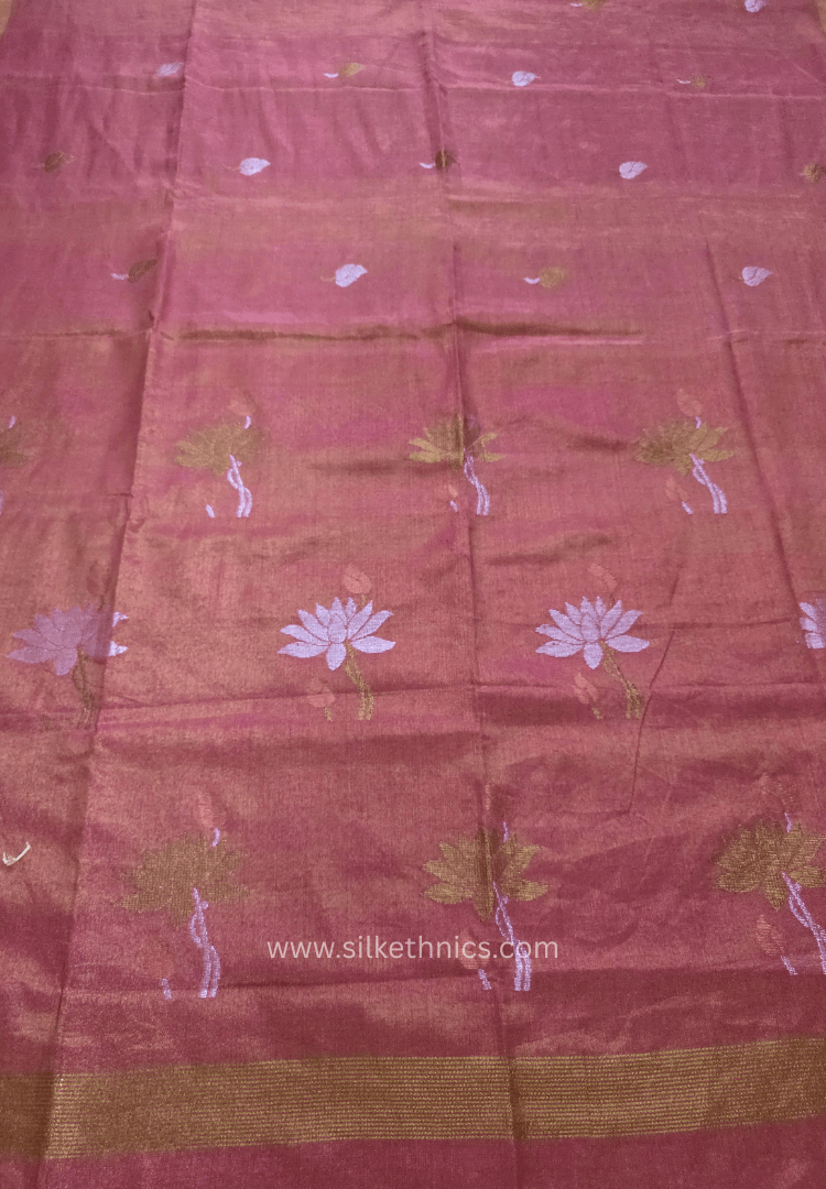 Pink and Gold Lotus Tissue Linen handloom Saree