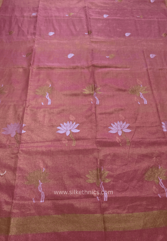 Pink and Gold Lotus Tissue Linen handloom Saree