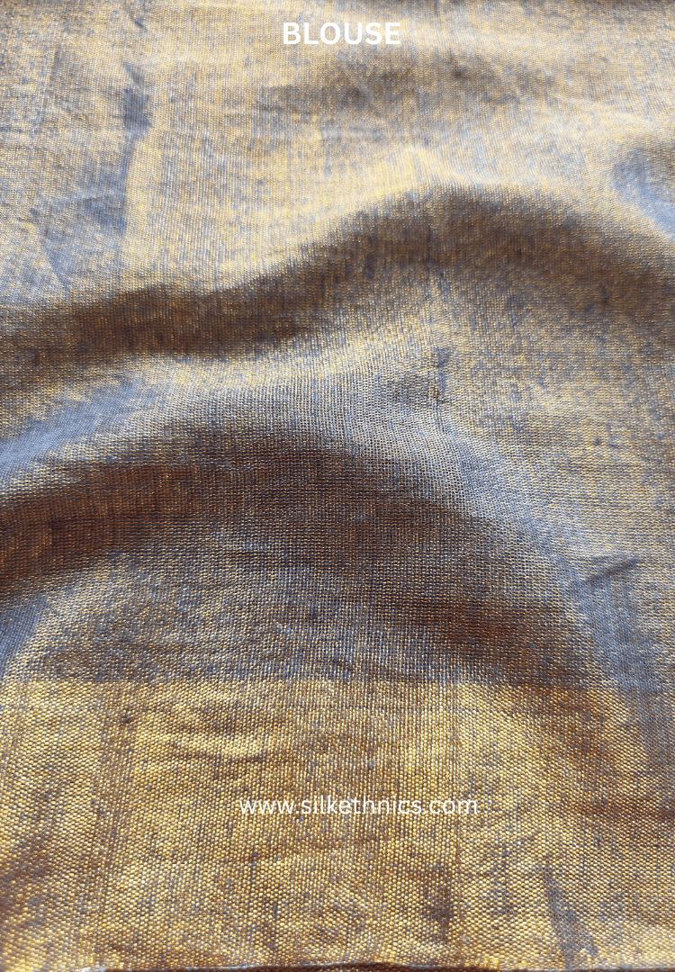 Metallic Gold Lotus Tissue Linen handloom Saree