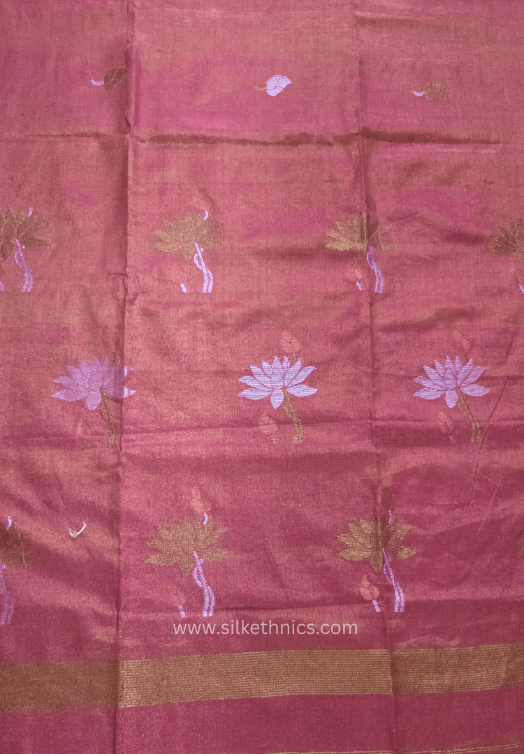 Pink and Gold Lotus Tissue Linen handloom Saree
