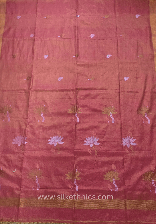 Metallic Pink and Gold Tissue Linen handloom Saree