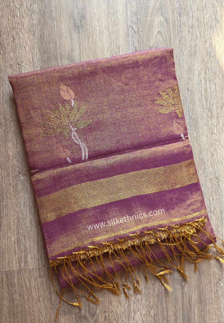 Rose Gold Lotus Tissue Linen handloom Saree