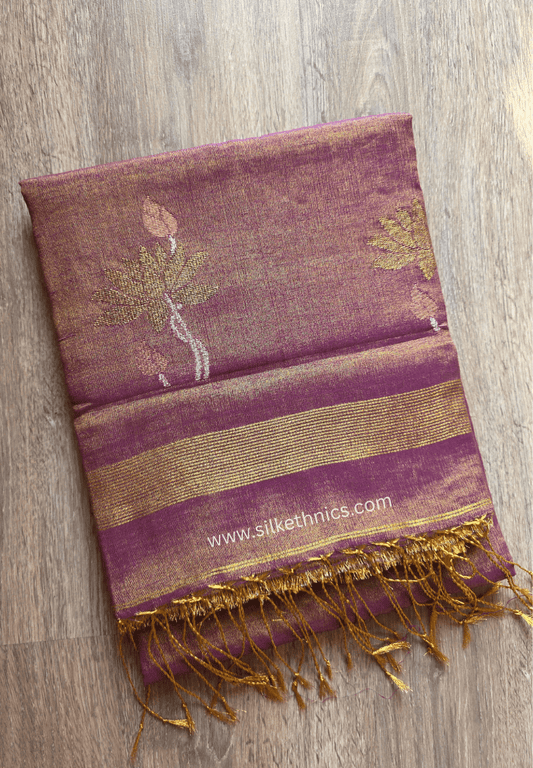 Rose Gold Lotus Tissue Linen handloom Saree