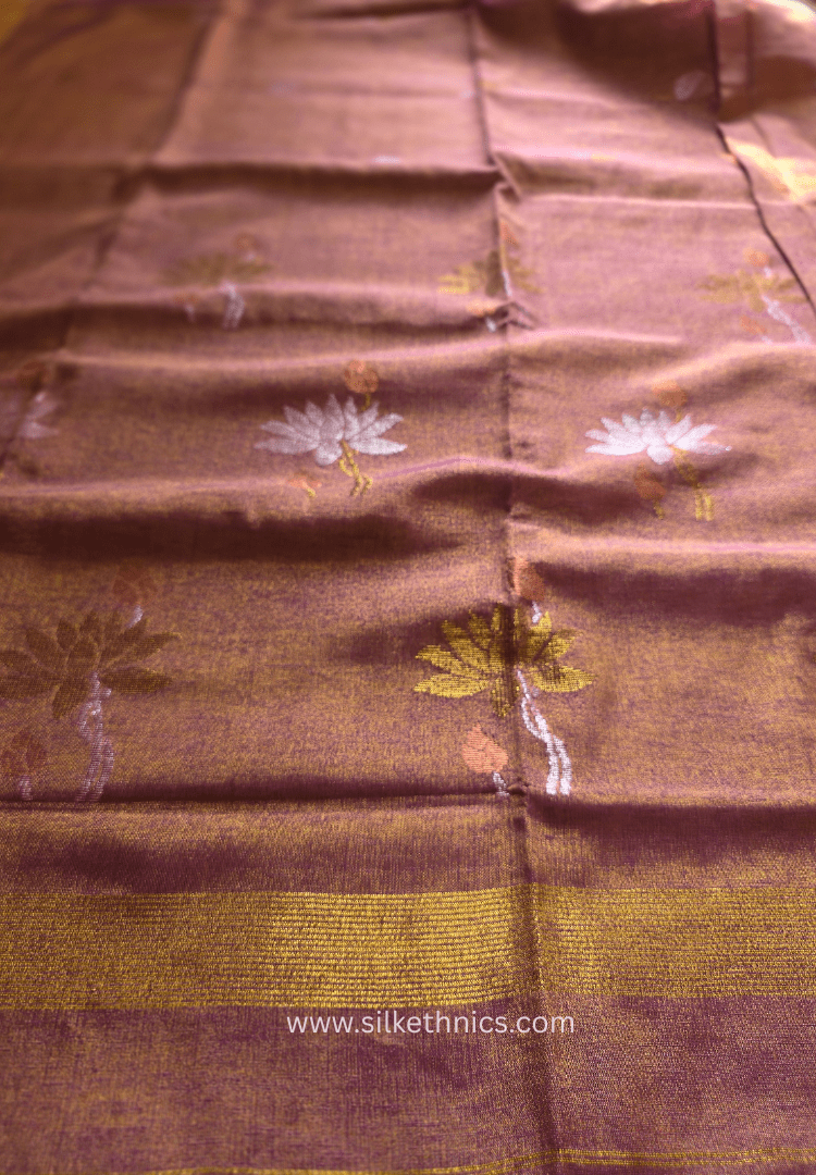 Rose Gold Lotus Tissue Linen handloom Saree