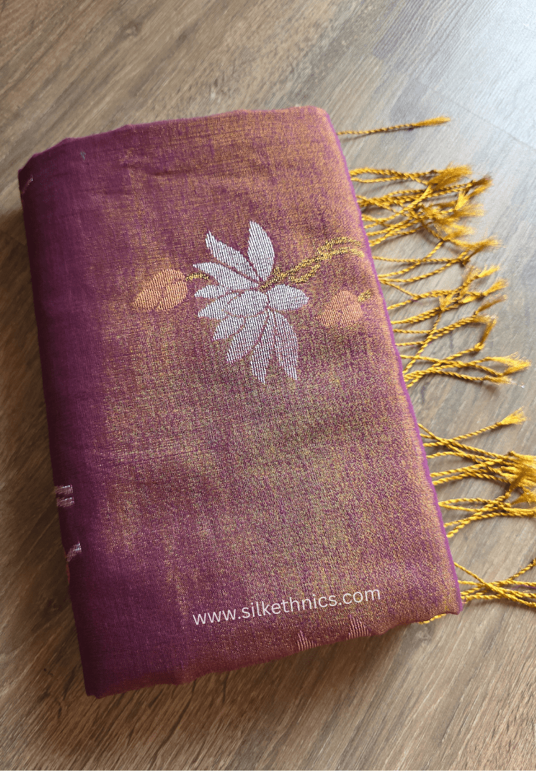 Rose Gold Lotus Tissue Linen handloom Saree