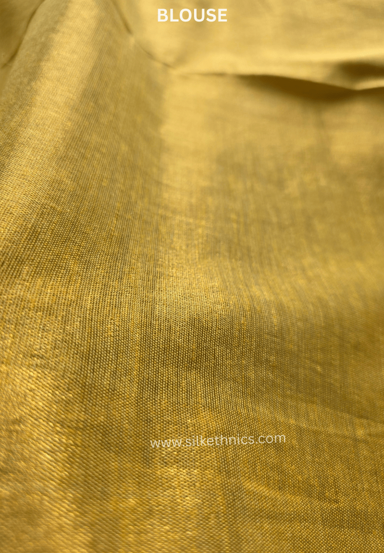 Yellow Gold Lotus Tissue Linen handloom Saree