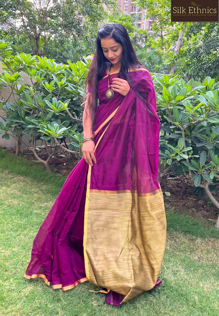 Dark magenta silkcotton saree