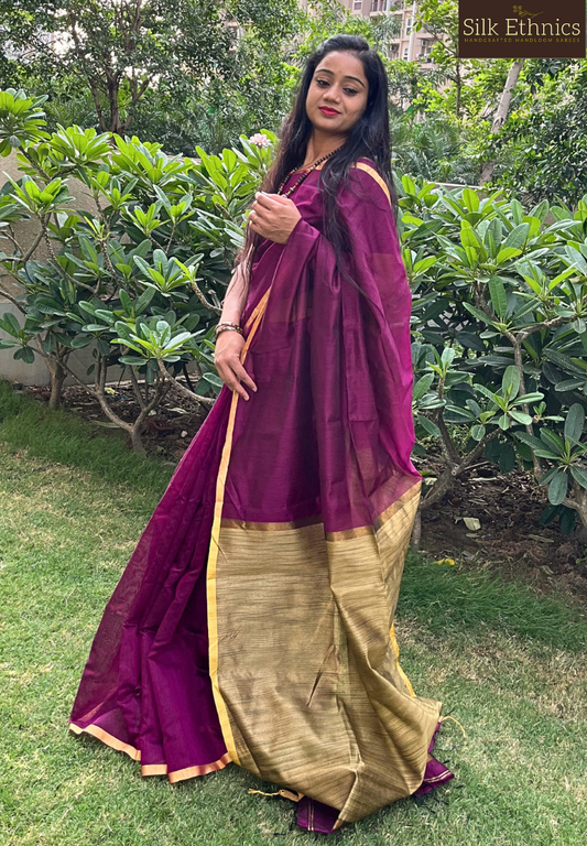 Dark magenta silkcotton saree